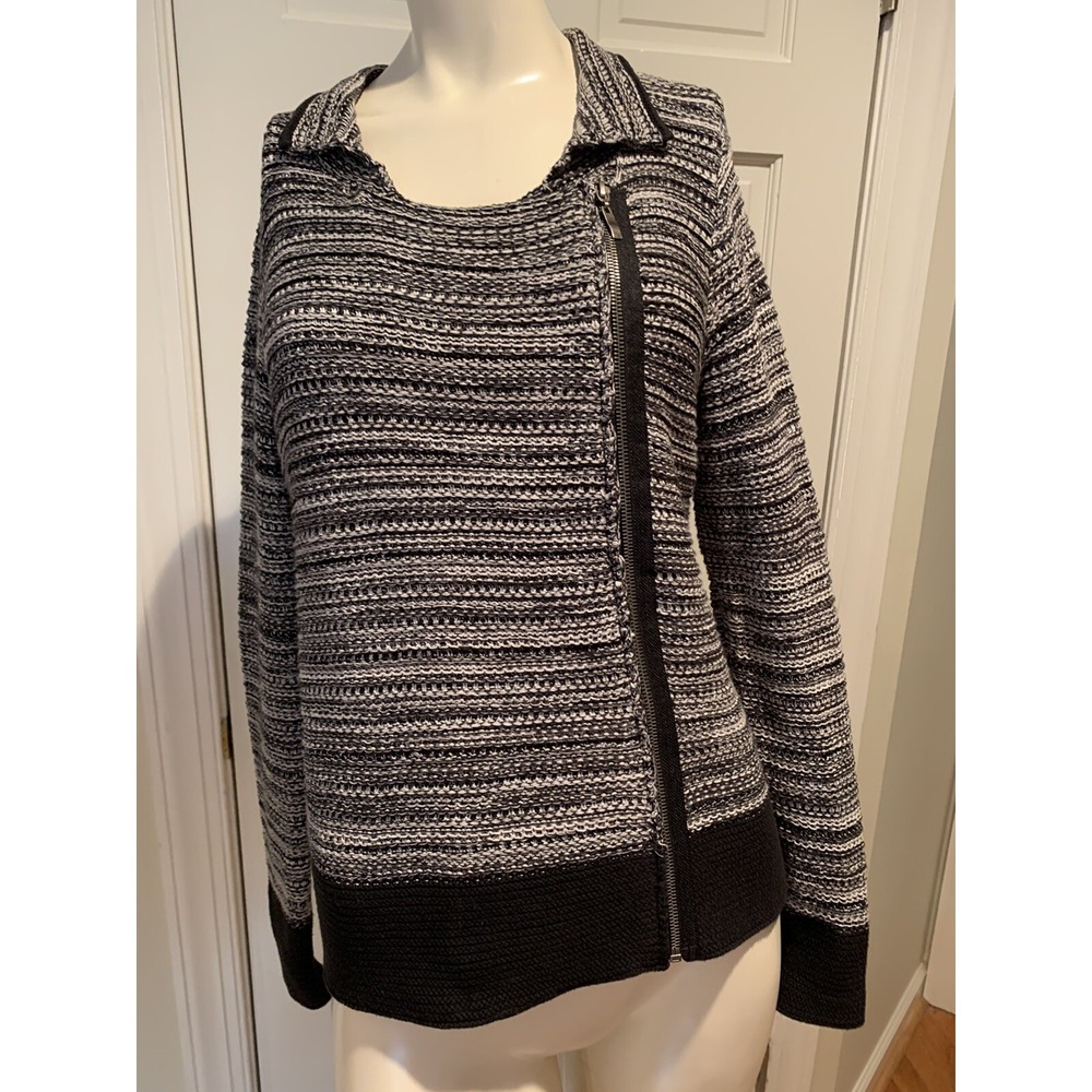 Coldwater Creek Full Zip Cardigan Sweater XS Black & White With Side‎ Zip